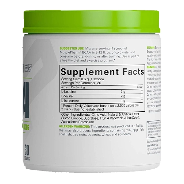 supplement facts of of musclepharm essentials bcaa
